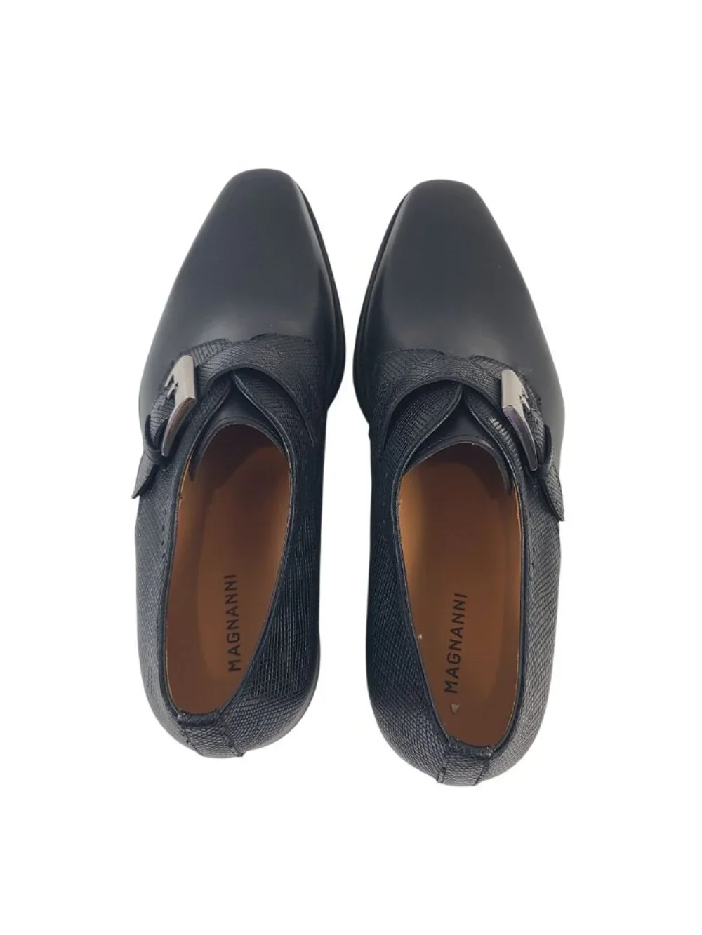 NEW Magnanni Easton Stamp Black Monk Strap Leather Dress Shoes Size 10.5 US
